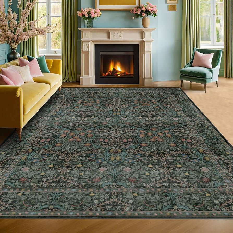 110×210 \"Green Emerald” ViNTAGE RUG Emerald Green Art Deco Rug: Vintage Geometric Floor Carpet